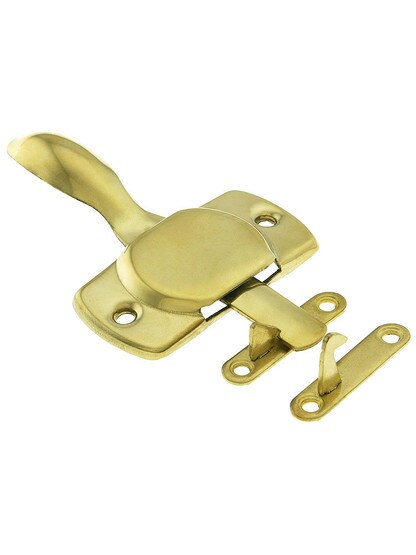 Solid Brass Reversible Hoosier Latch in Un-Lacquered Brass.